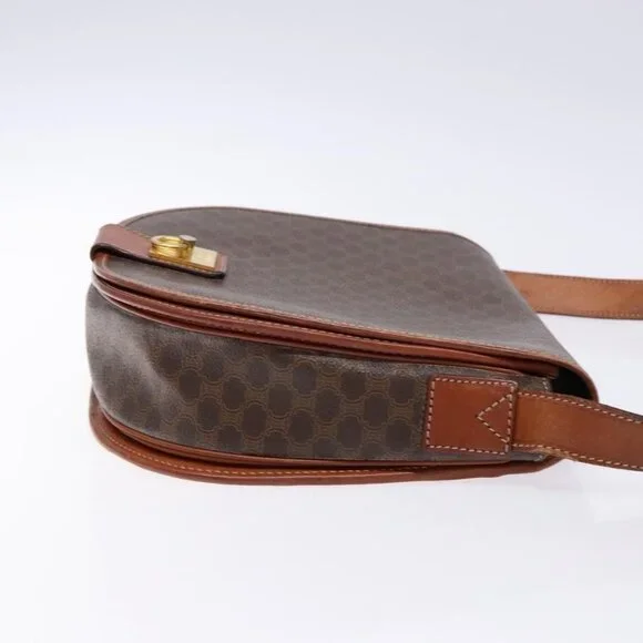 Authentic CELINE Macadam Canvas Shoulder Bag PVC Leather Brown Gold - Picture 11 of 16